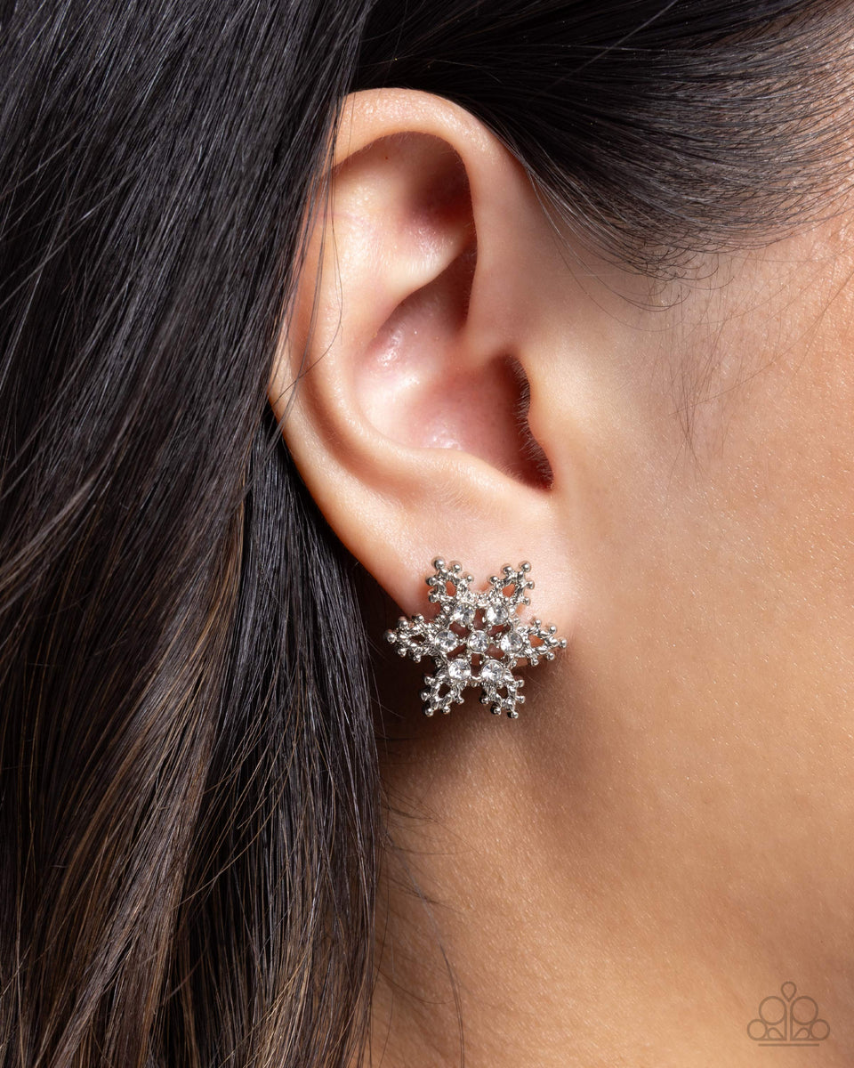 Snowflake Spell - White Rhinestone Silver Post Earrings – Sugar Bee ...