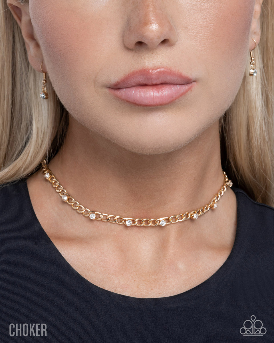 Immense Sparkle - Gold White Rhinestone Choker Necklace – Sugar