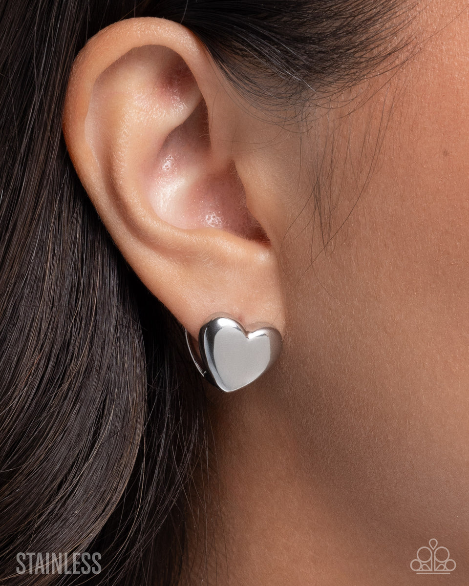Pretty Polish - Silver Stainless Steel Heart Hinge Hoop Earrings