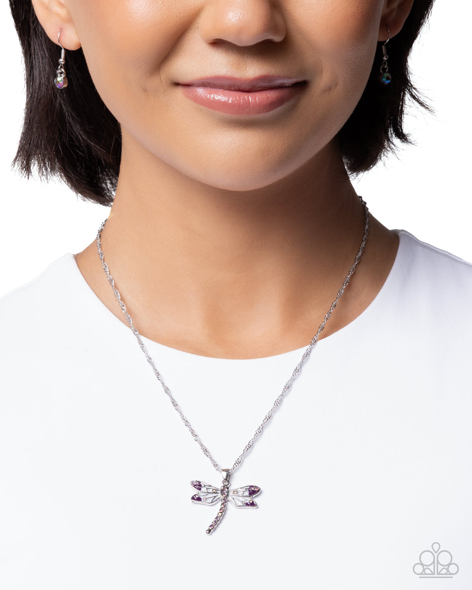 Dragonfly Debut - Purple Iridescent Silver Short Necklace – Sugar