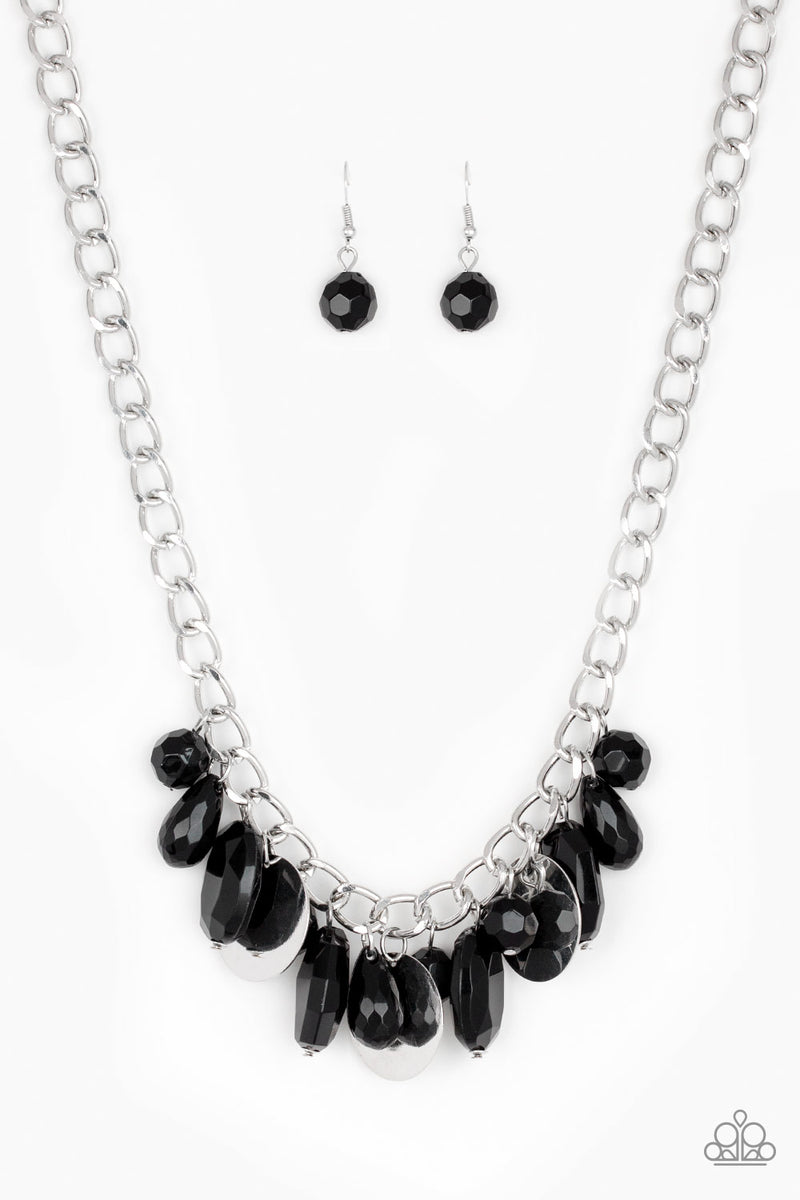 Collier Paparazzi 'La Classe Dirigeante' - Perles Noires Et Argentées, Chaîne Réglable, Neuf Avec étiquettes