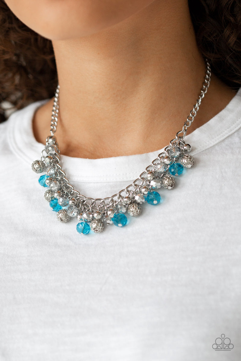 Party Spree Blue and Silver Metallic Bead Necklace Paparazzi