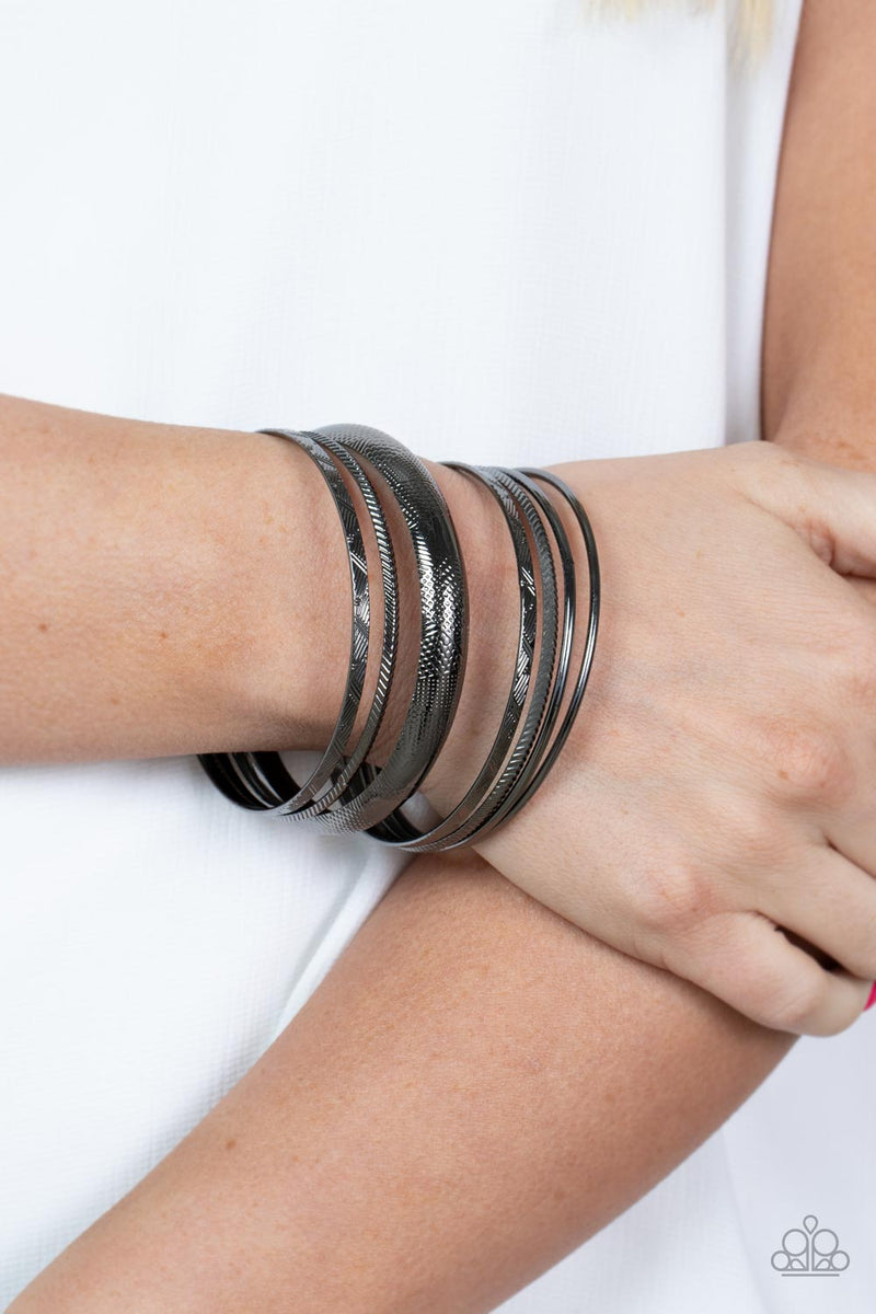 Stackable Stunner - Black Gun Metal Bangle Bracelet Set