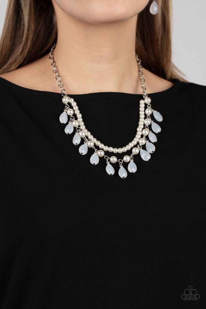 Dreamy Destination Wedding White Pearl Silver Layered Necklace