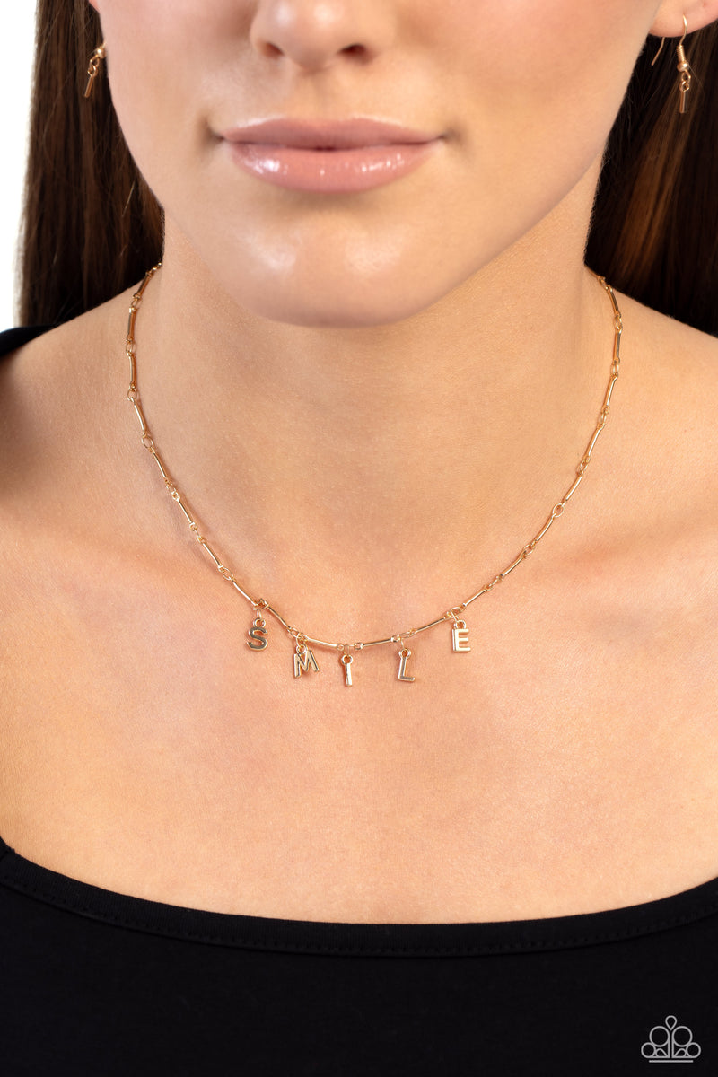 Say My Name - Gold SMILE Inspirational Choker Necklace - Paparazzi