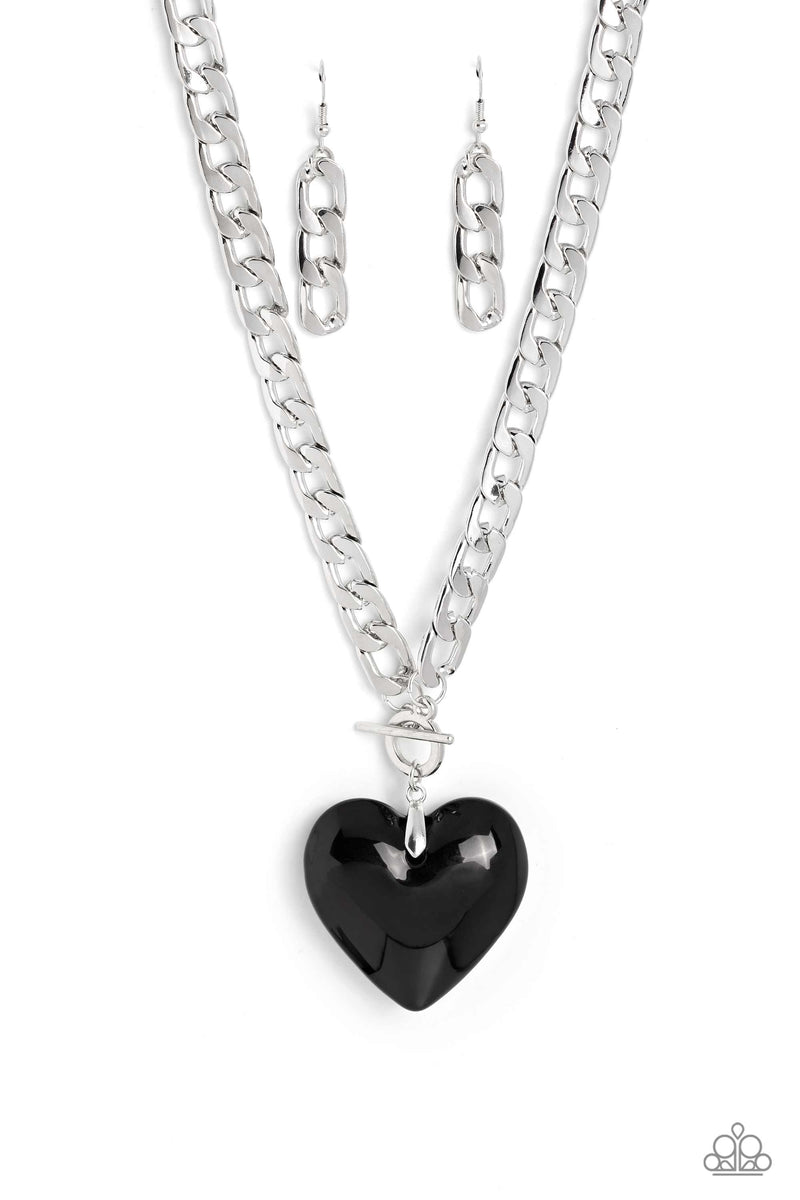 LIMIT 2) GLASSY-Hero Black Heart Silver Chain Necklace – Sugar