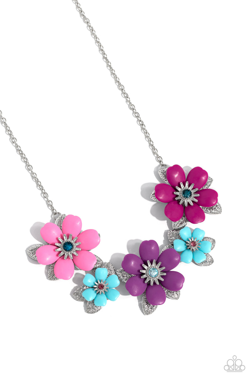 Well-Mannered Whimsy Pink Flower Silver Short Necklace 2023