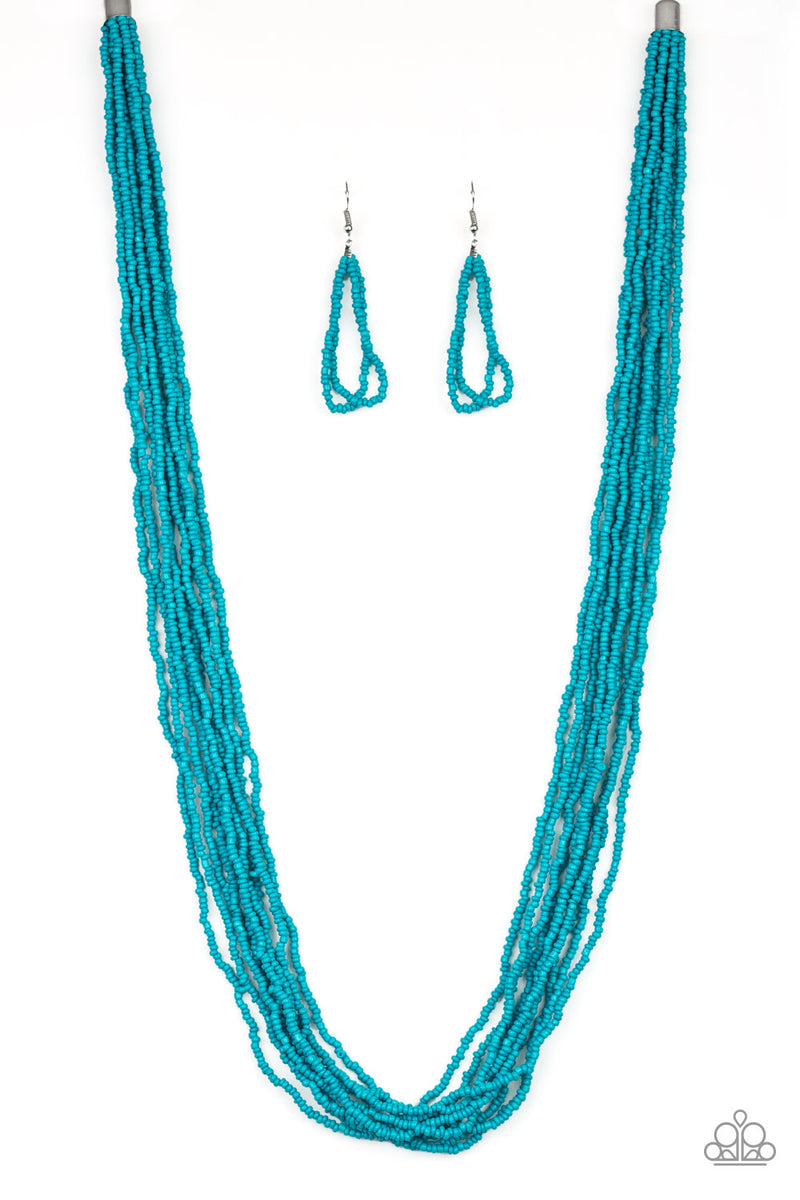 Congo Colada Paparazzi Blue Turquoise Seed Bead Necklace - Main Image