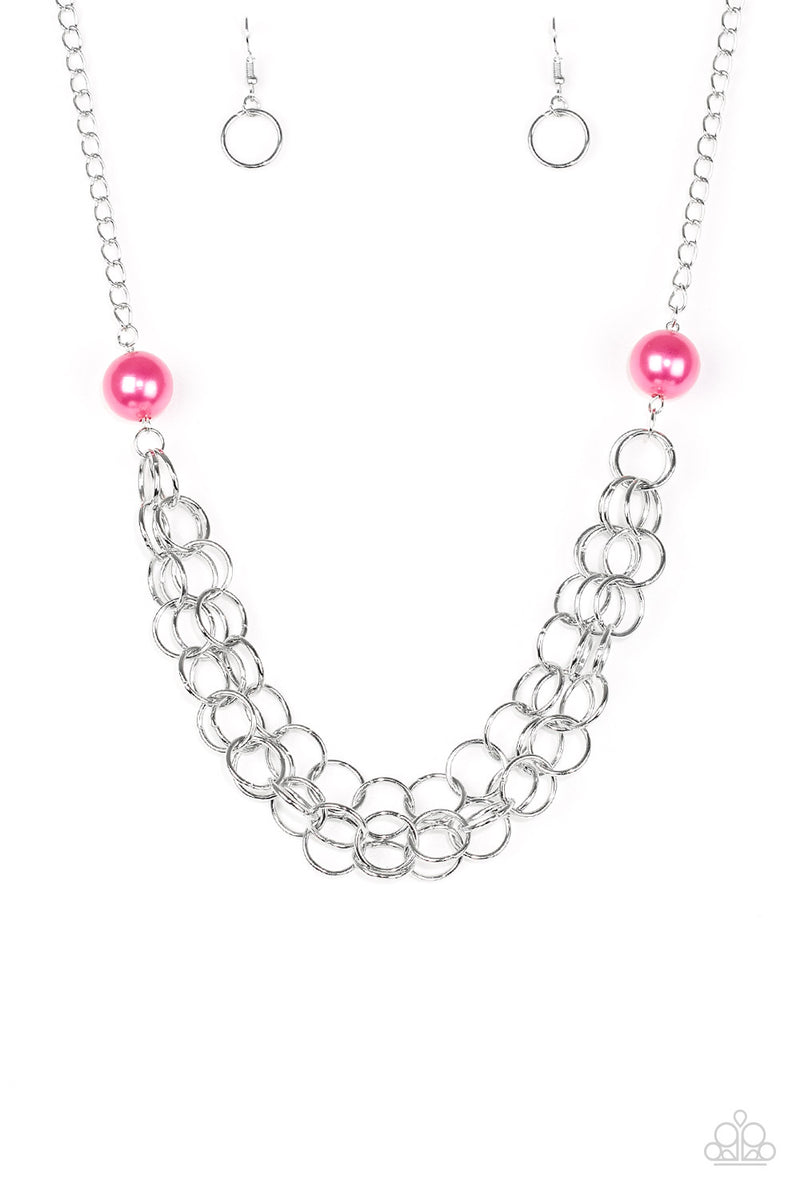Paparazzi Daring Diva Pink Pearl Silver Chain Necklace – Sugar