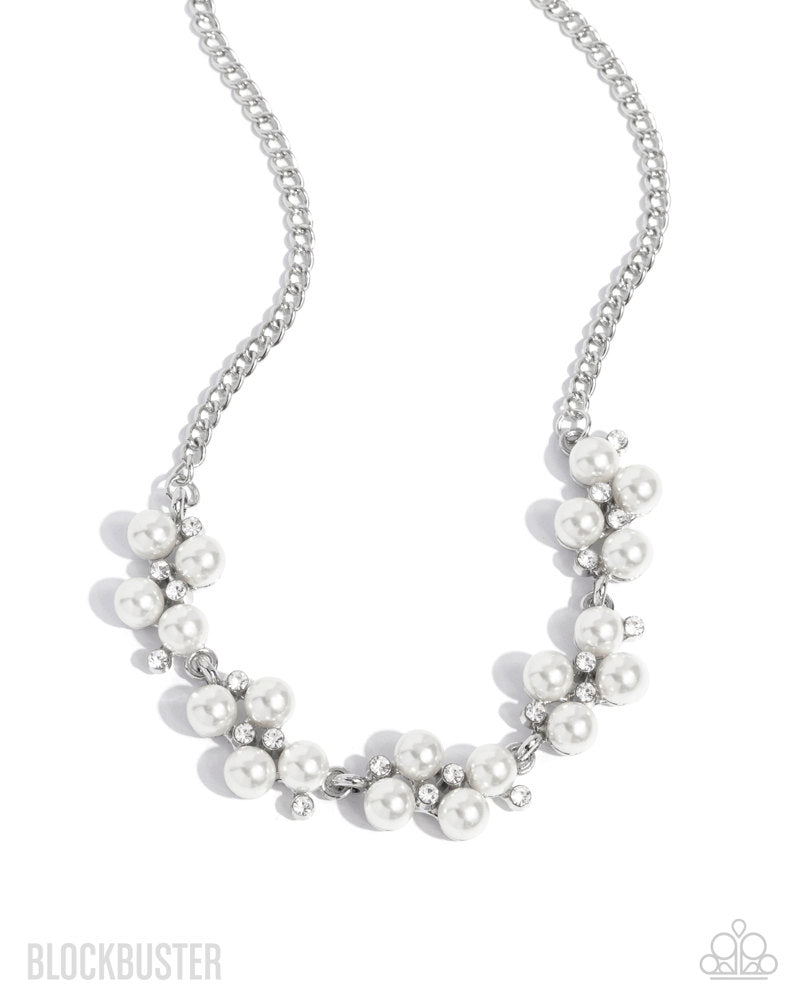 Love Story White Pearl Rhinestone Silver Short Necklace