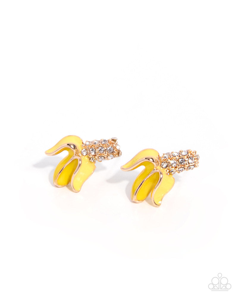 Banana Split - Yellow Rhinestone Gold Post Earrings - Exclusive