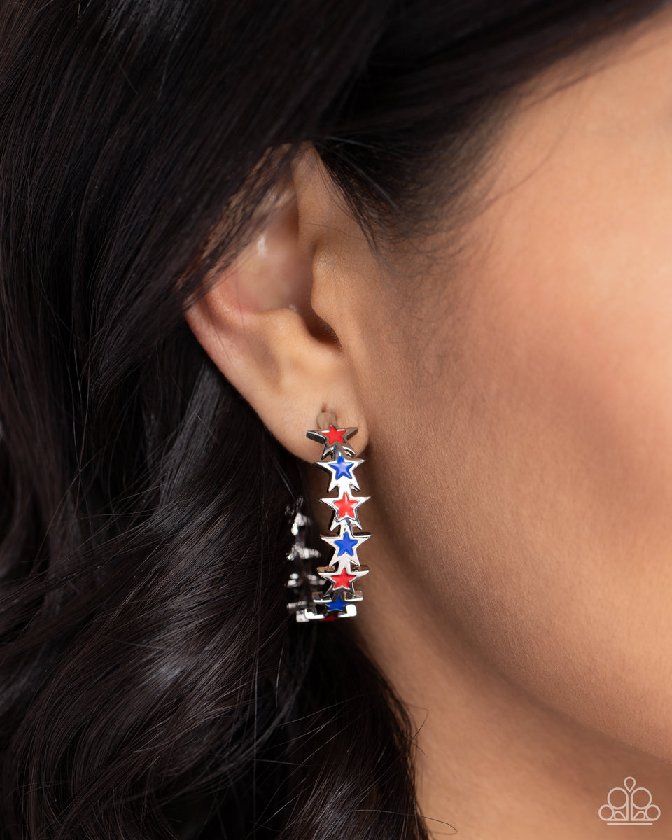 Star Spangled Statement - Multi Red and Blue Silver Hoop Earrings ...