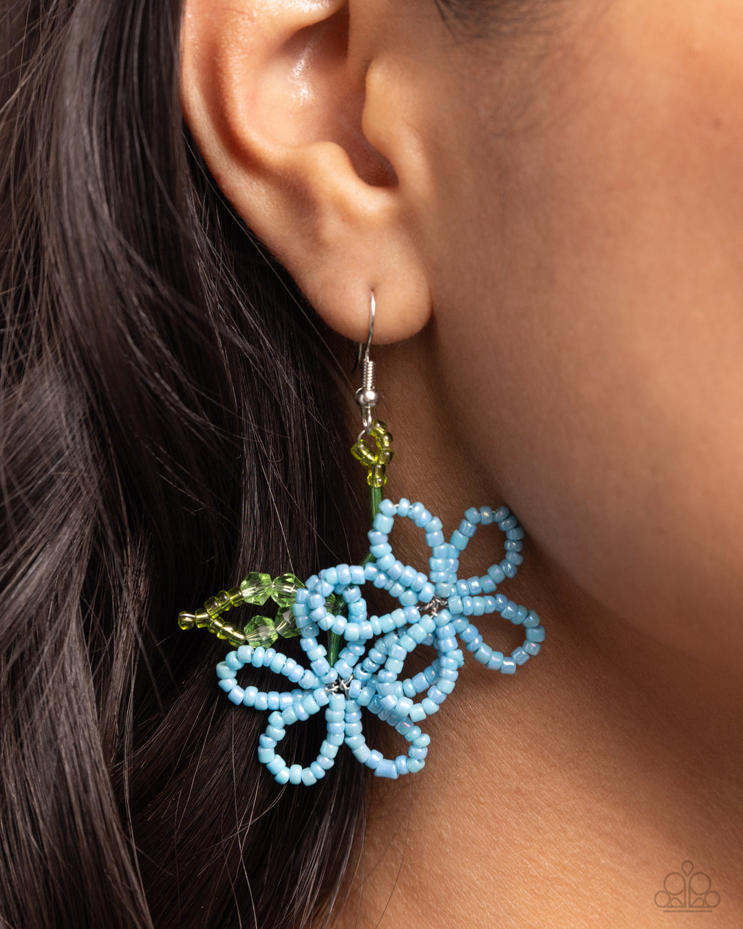 seed and sage flower earrings Beaded Blooms - Blue and Green Seed Bead Flower Earrings