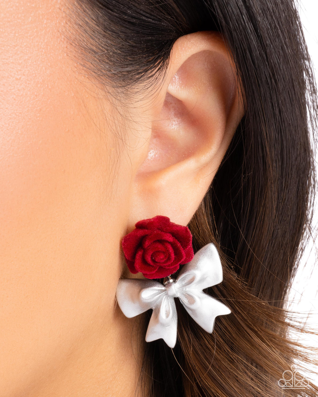 Rosette Rarity - Red Velvet Rose Silver Bow Post Earrings – Sugar