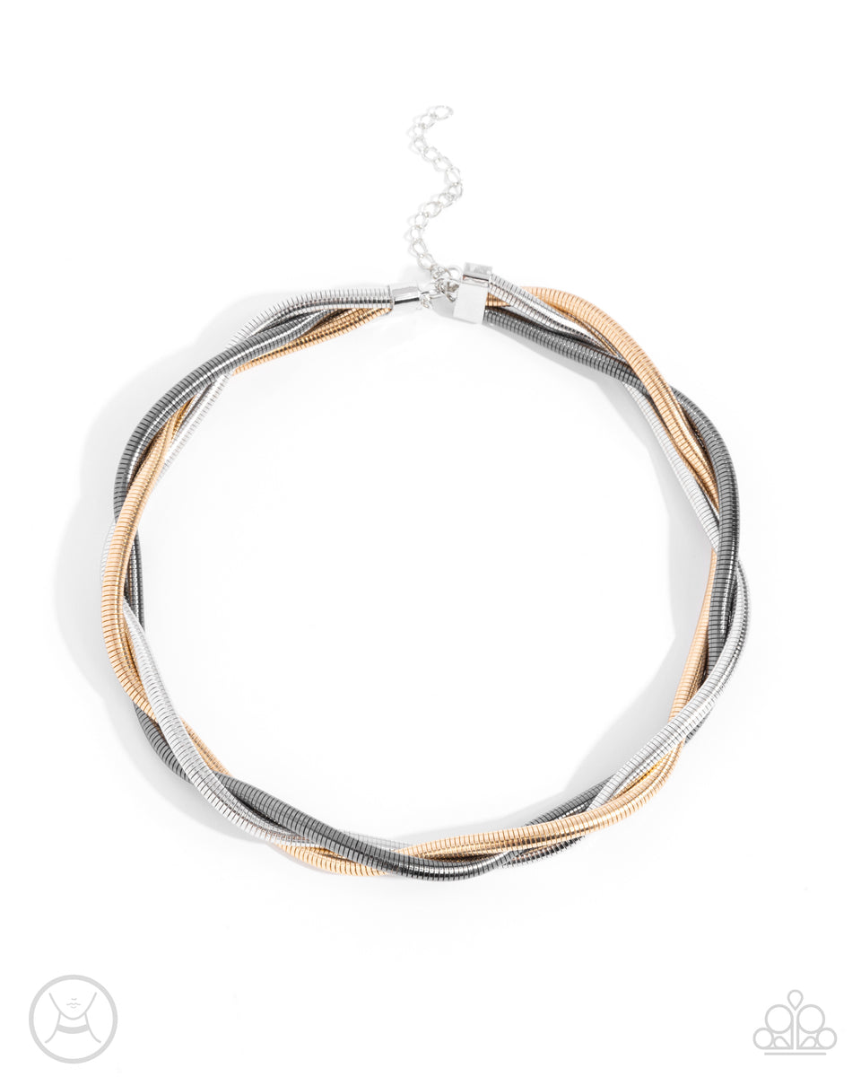 Sleek Splendor - Multi Mixed Metal Silver Gold Gunmetal Twisted Choker ...