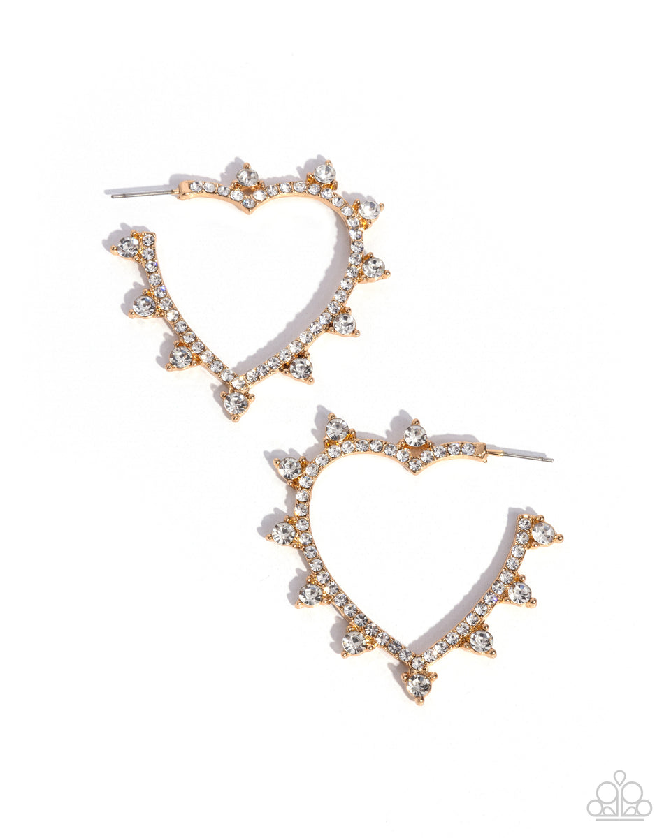 Excessive Elevation - Gold Heart White Rhinestone Hoop Earrings – Sugar ...