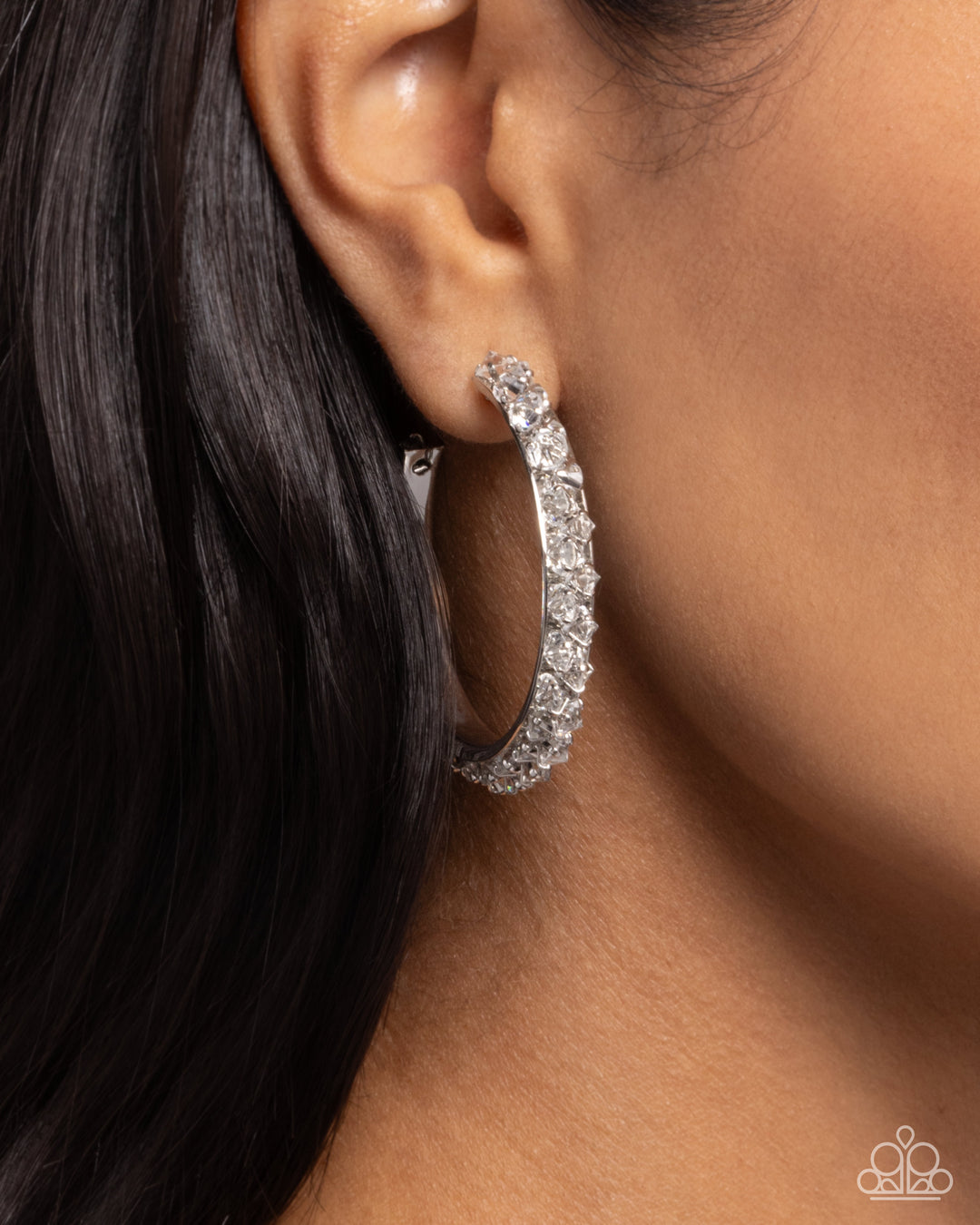 Hoop Earrings Paparazzi Glitzy By Association Black Glitzy By