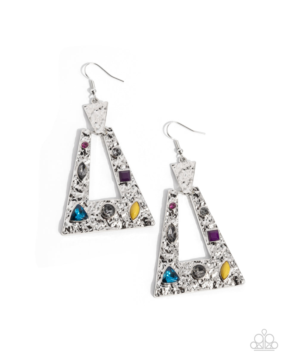 Warped Wanderer - Multi Color Rhinestone Silver Triangle Earrings ...