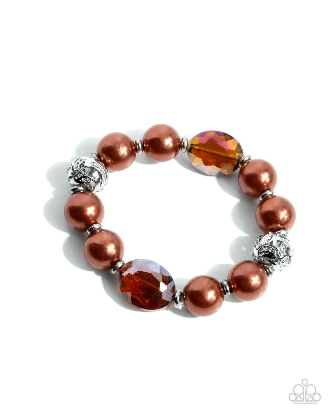 Ornamental Outfit - Brown Pearl UV Silver Bead Stretchy Bracelet