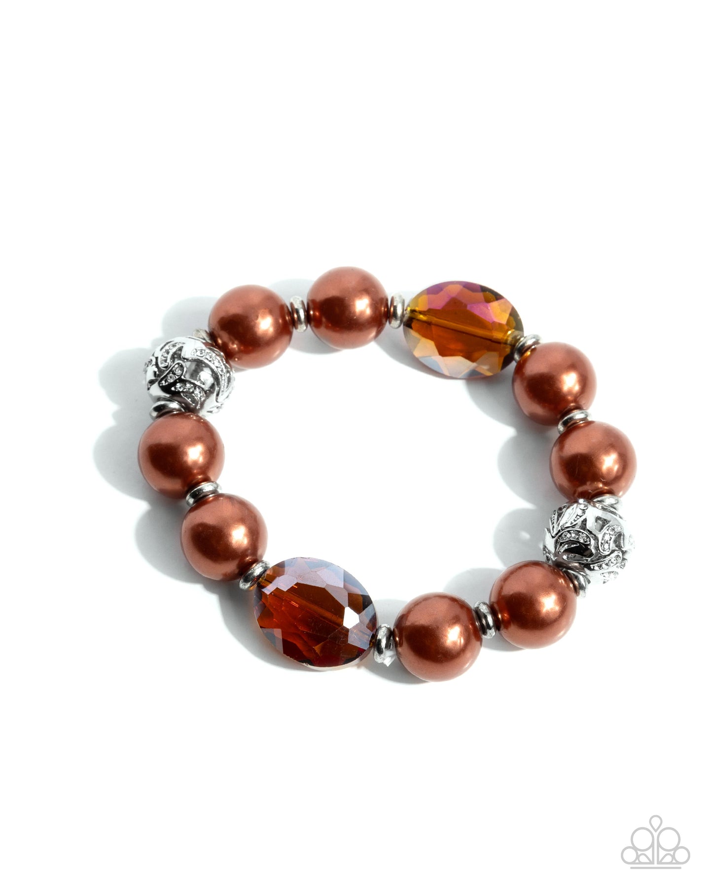 Ornamental Outfit - Brown Pearl UV Silver Bead Stretchy Bracelet - Paparazzi Ornamental Outfit - Brown Pearl UV Silver Bead Stretchy Bracelet - Paparazzi