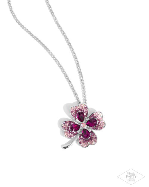Four Leaf Fashion - Pink Gem Iridescent Clover Silver Short
