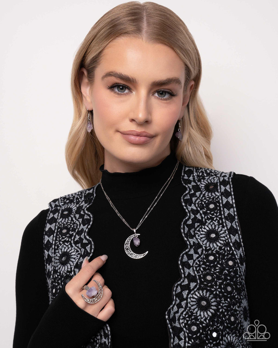 Complete Look - Crescent Charm Purple Moon Necklace and