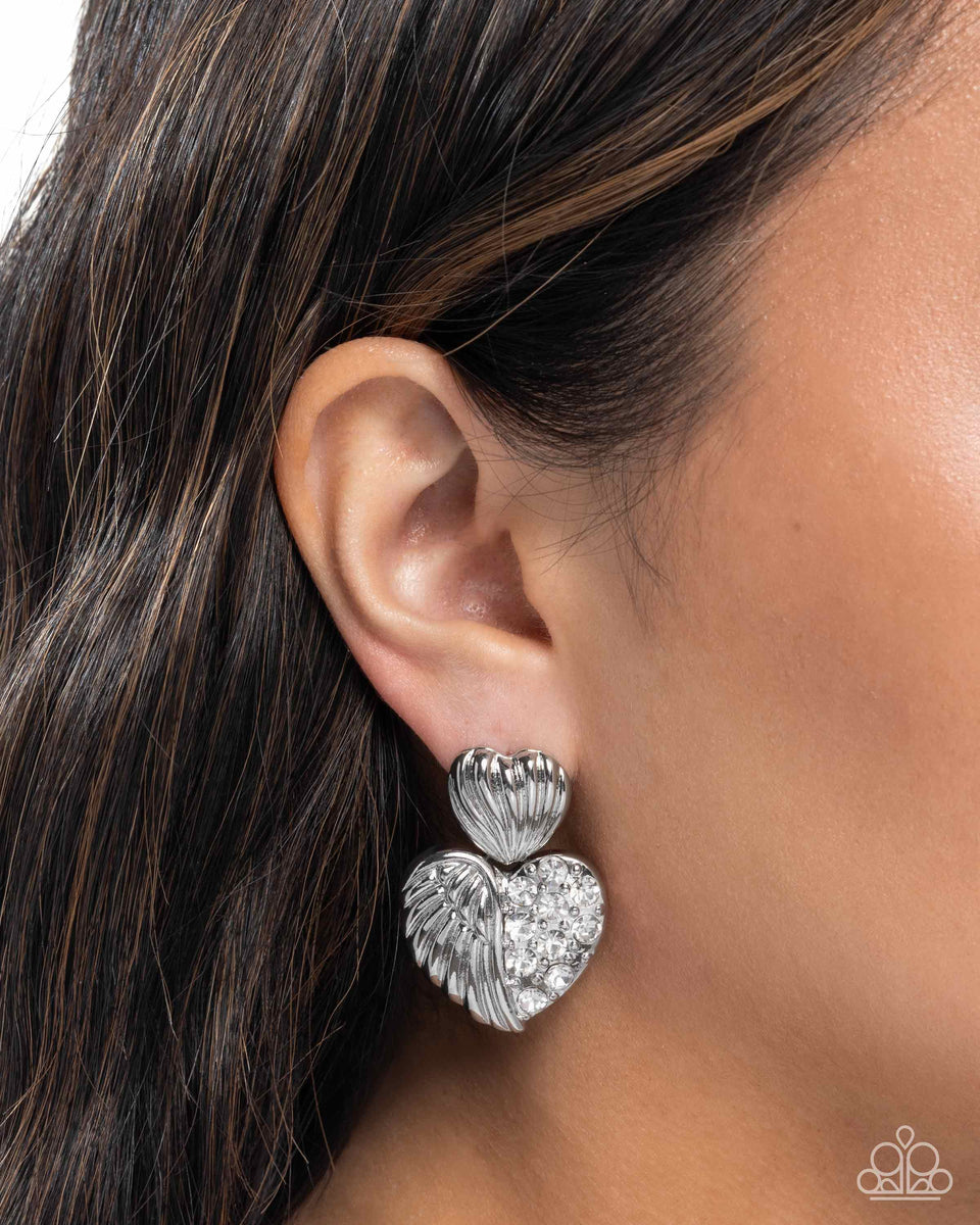Angelic Adornment - White Rhinestone Silver Heart Post Earrings – Sugar ...
