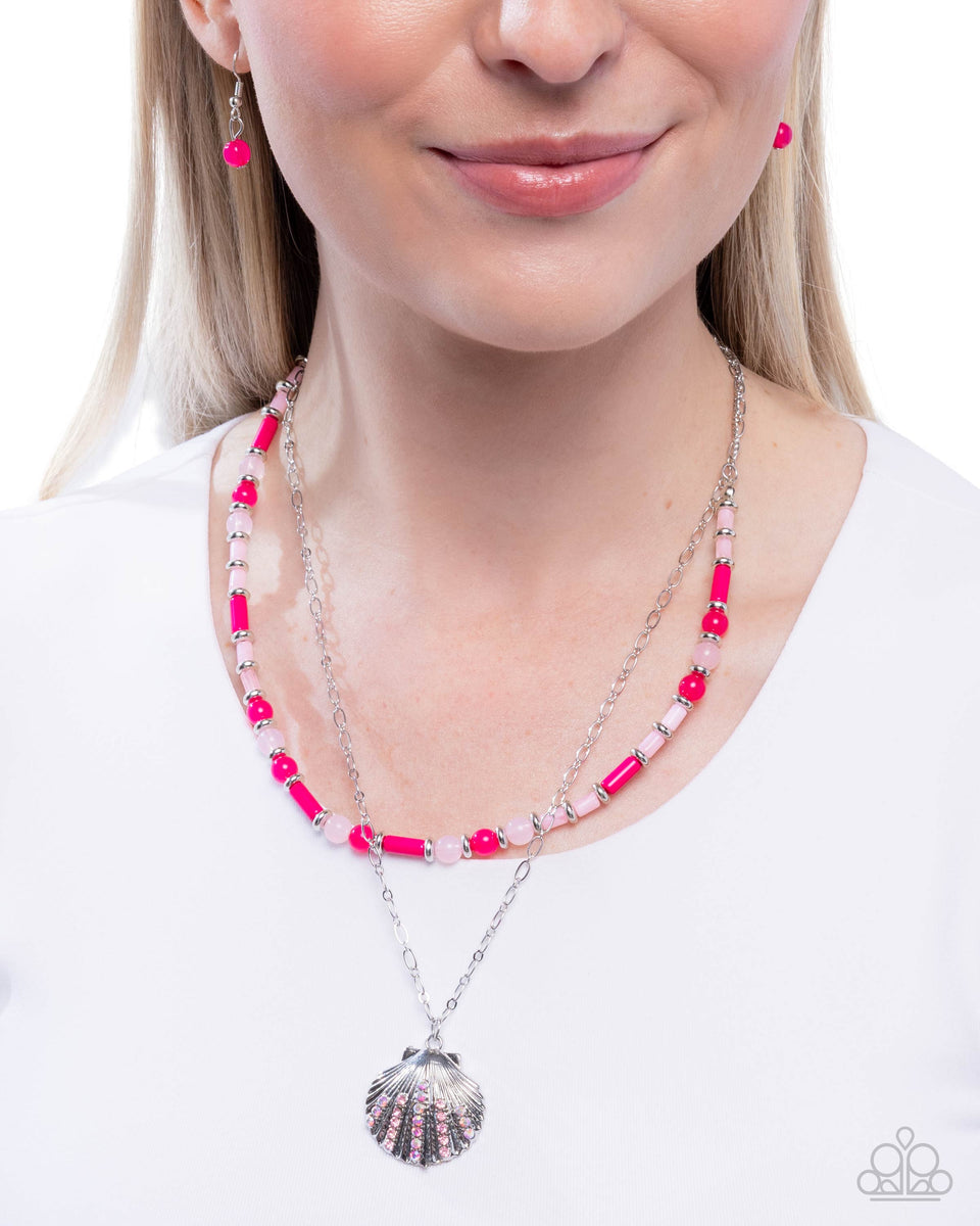 Superior Seashell - Pink Bead Silver Beachy Shell Iridescent Rhineston ...