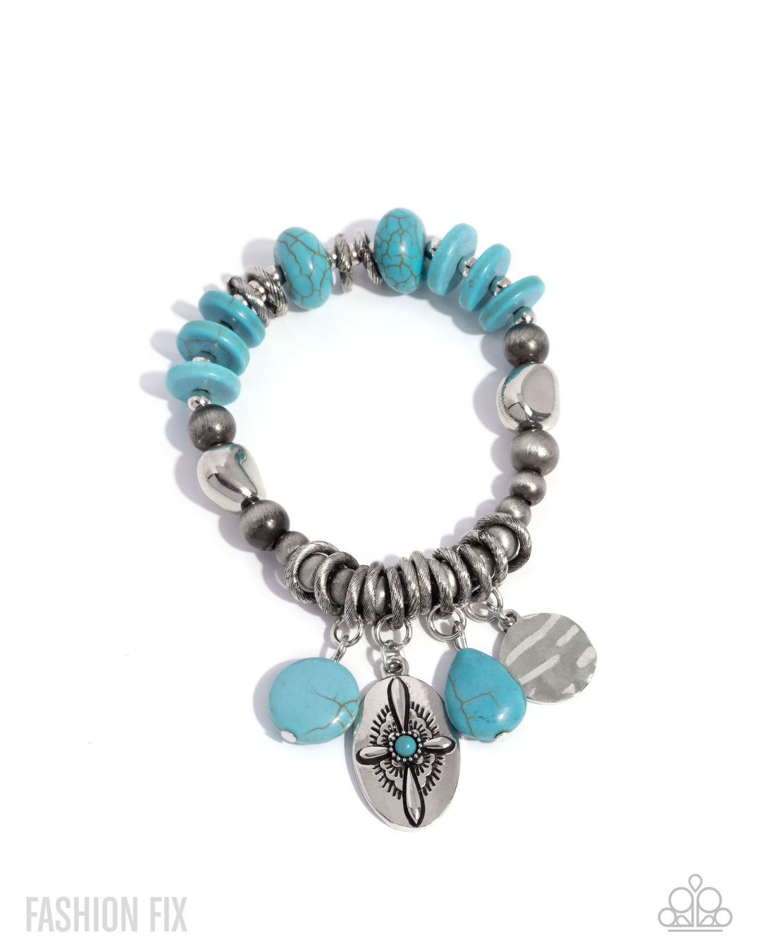 Authentic Apparel Blue Turquoise Silver Stretchy Bracelet