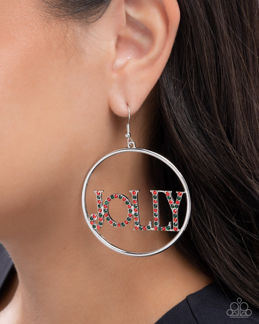 Holly Jolly - Multi Color Red Green Rhinestone Silver Circle