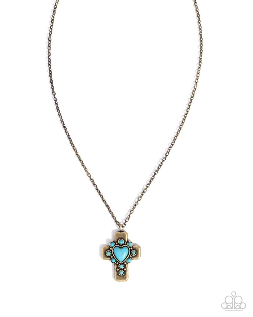 Heavenly Color - Brass Turquoise Stone Cross Short Necklace