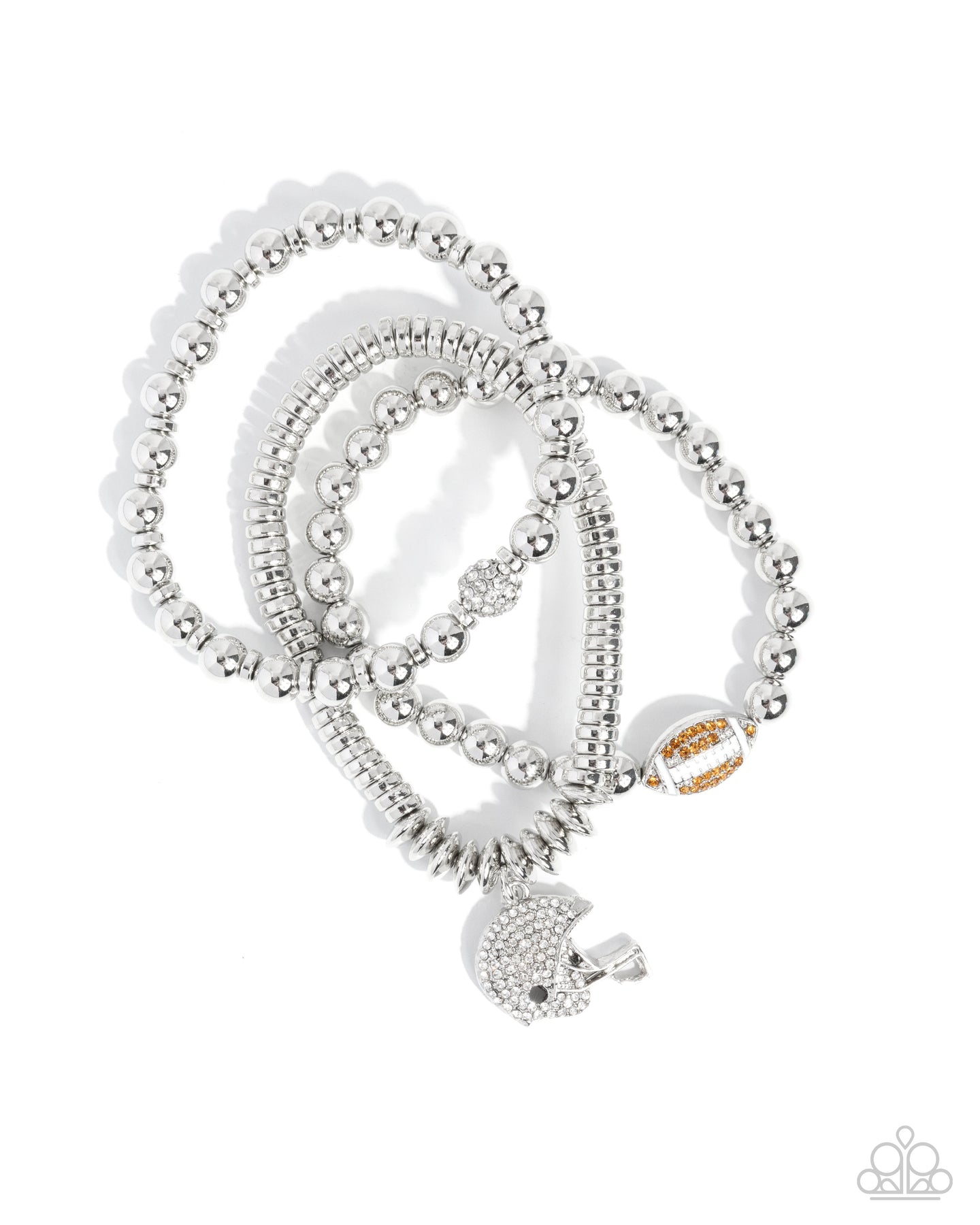 Football Flavor - Brown White Rhinestone Helmet Ball Sports Stretchy Bracelet Stack