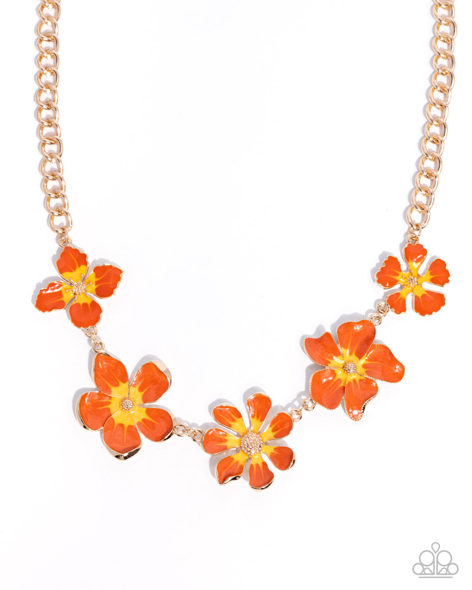 Constant Color - Orange Flower Gold Short Necklace – Sugar Bee Bling ...