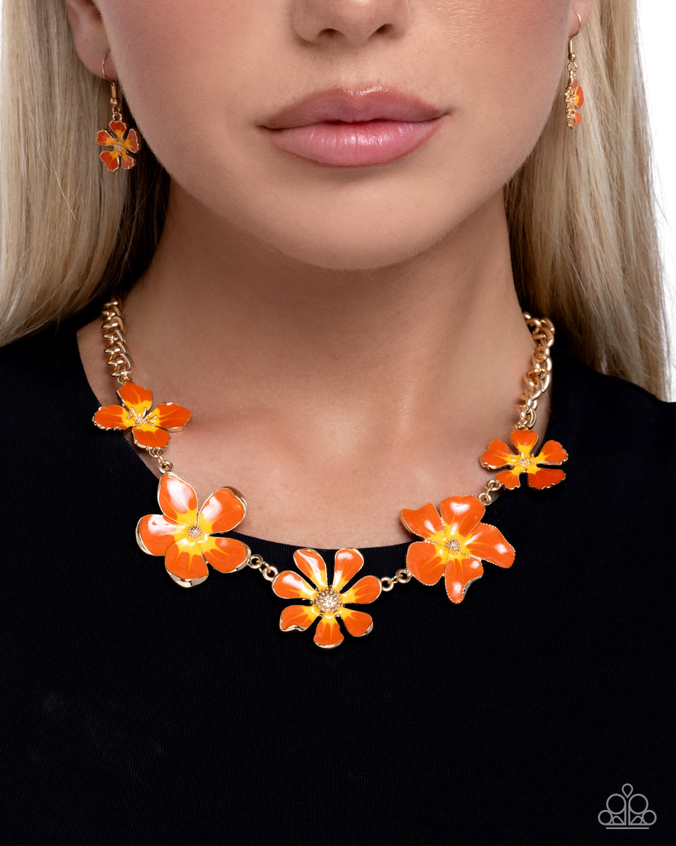 Constant Color - Orange Flower Gold Short Necklace – Sugar Bee Bling ...