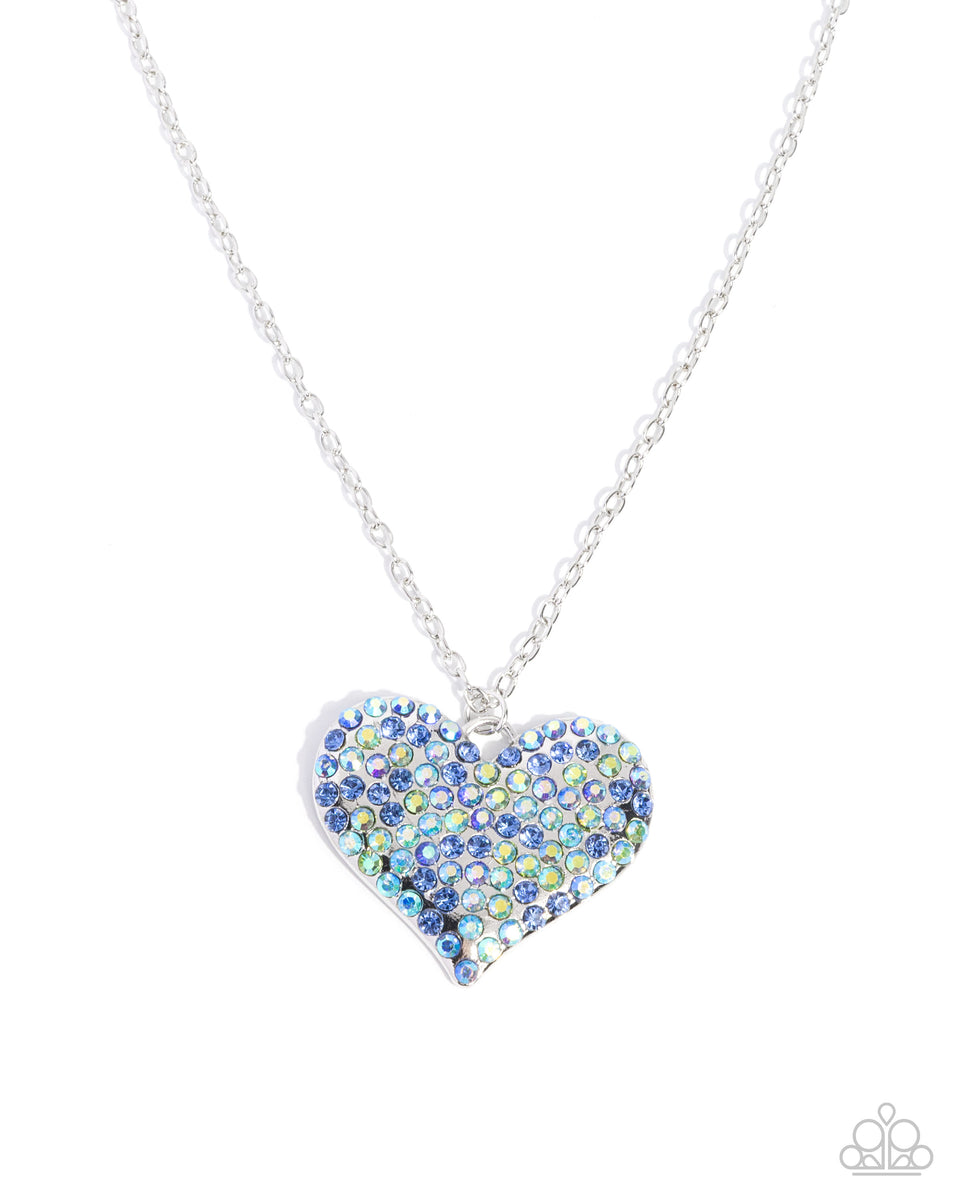 Huge Heart - Blue Iridescent Rhinestone Silver Heart Short Necklace ...