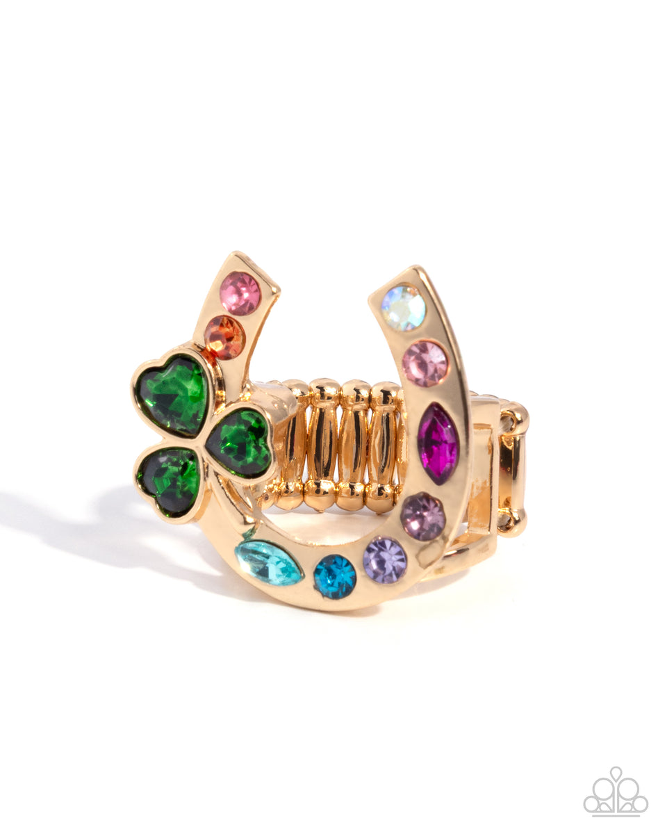 Lucid Luck - Multi Color Gem Green Clover Gold Horseshoe Lucky Ring ...