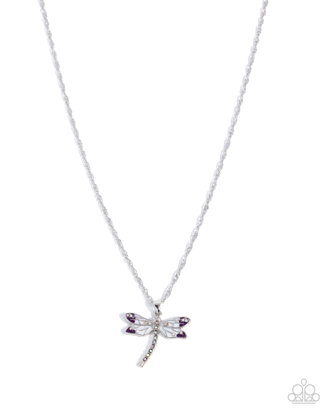 Dragonfly Debut - Purple Iridescent Silver Short Necklace – Sugar
