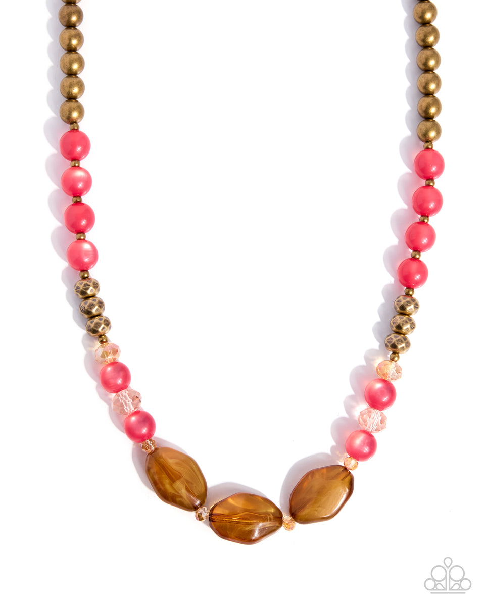 Extroverted Ease - Brass Brown Pink Bead Short Necklace – Sugar Bee ...