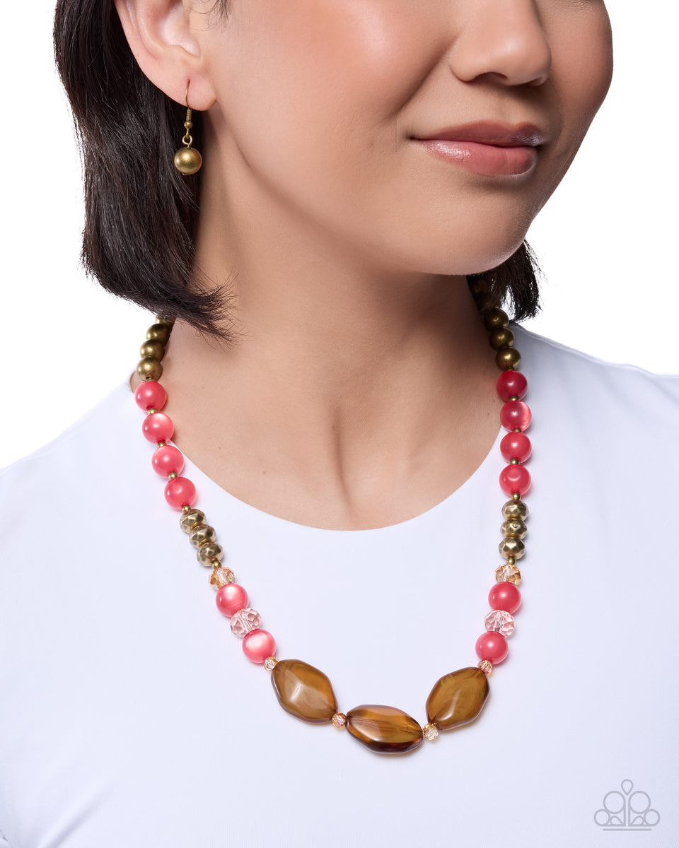 Extroverted Ease - Brass Brown Pink Bead Short Necklace – Sugar Bee ...