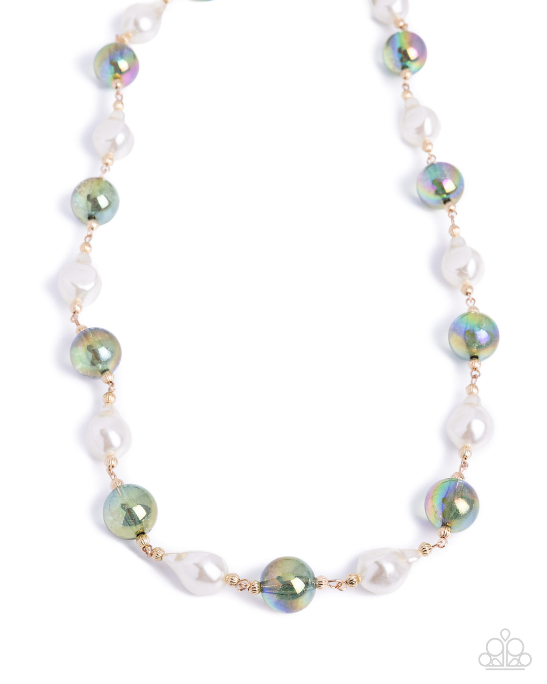 Universal Poise - Green Oil Spill Pearl Gold Short Necklace