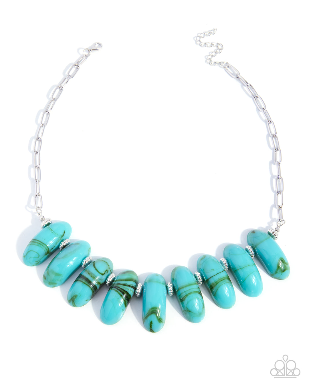 Staggering Swirls - Blue Turquoise Acrylic Bead Silver Short
