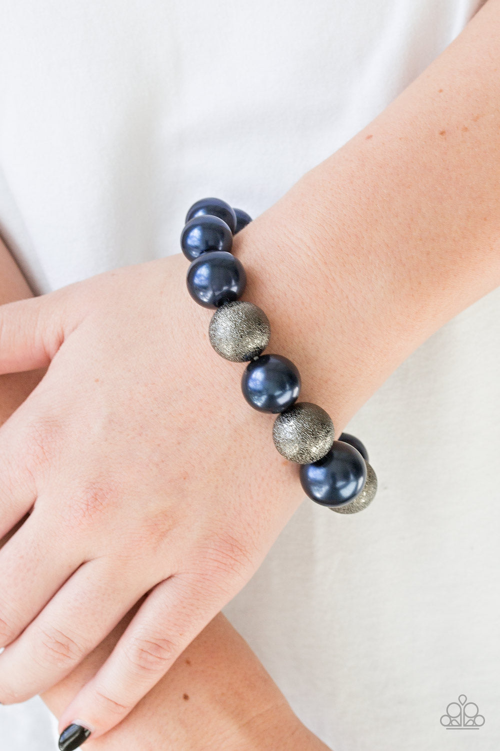 all dressed uptown blue paparazzi Humble Hustle - and Gunmetal Bead Stretchy Bracelet marble elements in varying