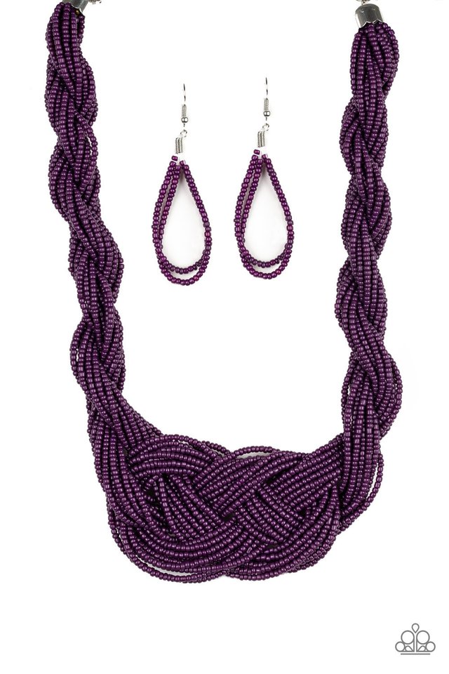 A Standing Ovation Plum Purple Braided Knot Seed Bead Necklace