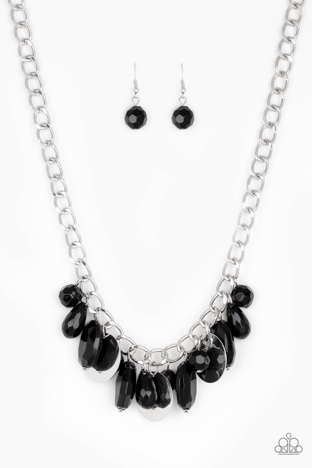 Treasure Shore - Black Bead Silver Disc Necklace - Paparazzi