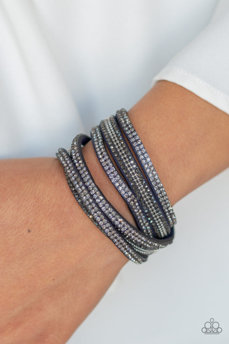 Royal Razzle - Blue Suede Silver Smoky Hematite Double Wrap Bracelet ...