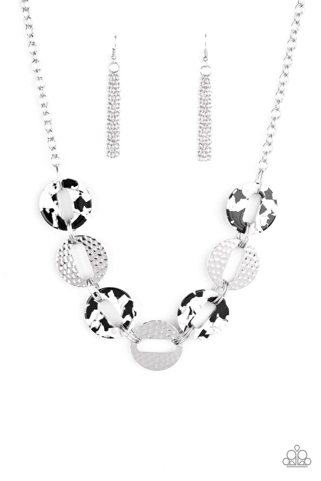 Retro Retrograde White and Black Acrlic Silver Necklace
