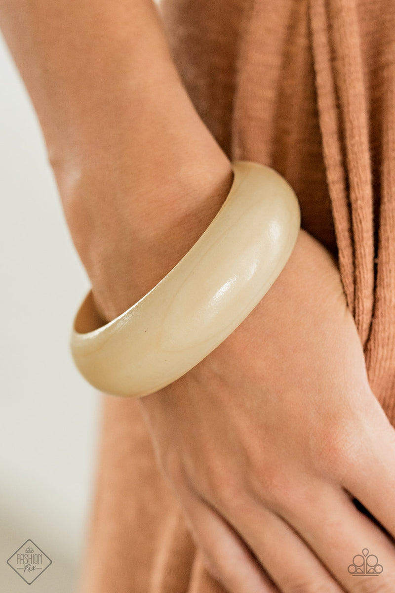 Whimsically Woodsy - White Wooden Bangle Bracelet - Fashion Fix Exclus ...