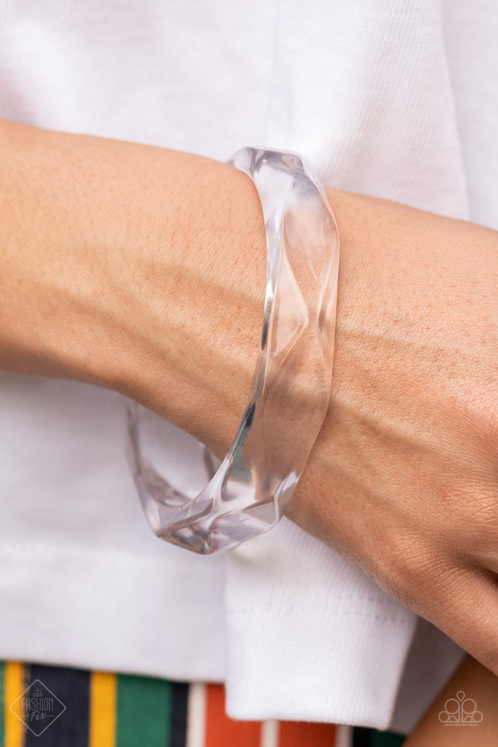 Clear-Cut Couture - White Clear Acrylic Bangle Bracelet  display picture 1