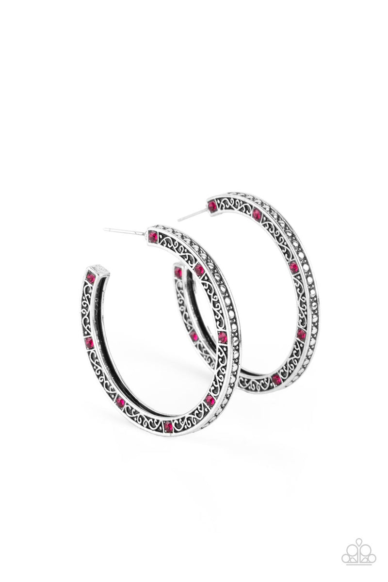 Richly Royal - Pink Rhinestone Silver Hoop Earrings – Sugar Bee Bling ...