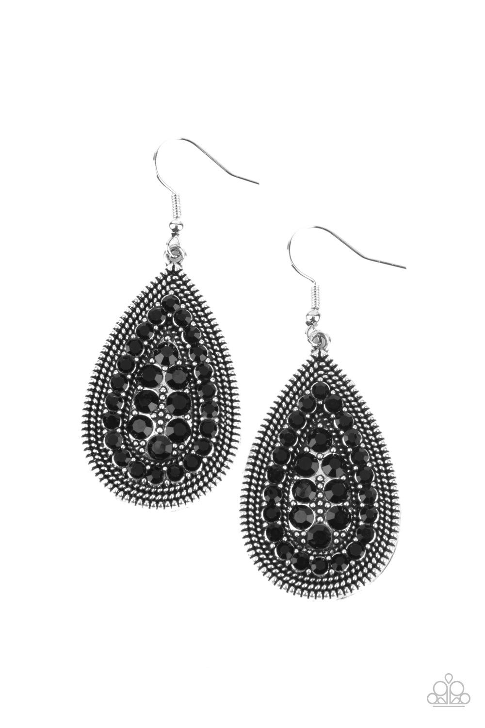 Interstellar Idol Black Bead Silver Teardrop Earrings